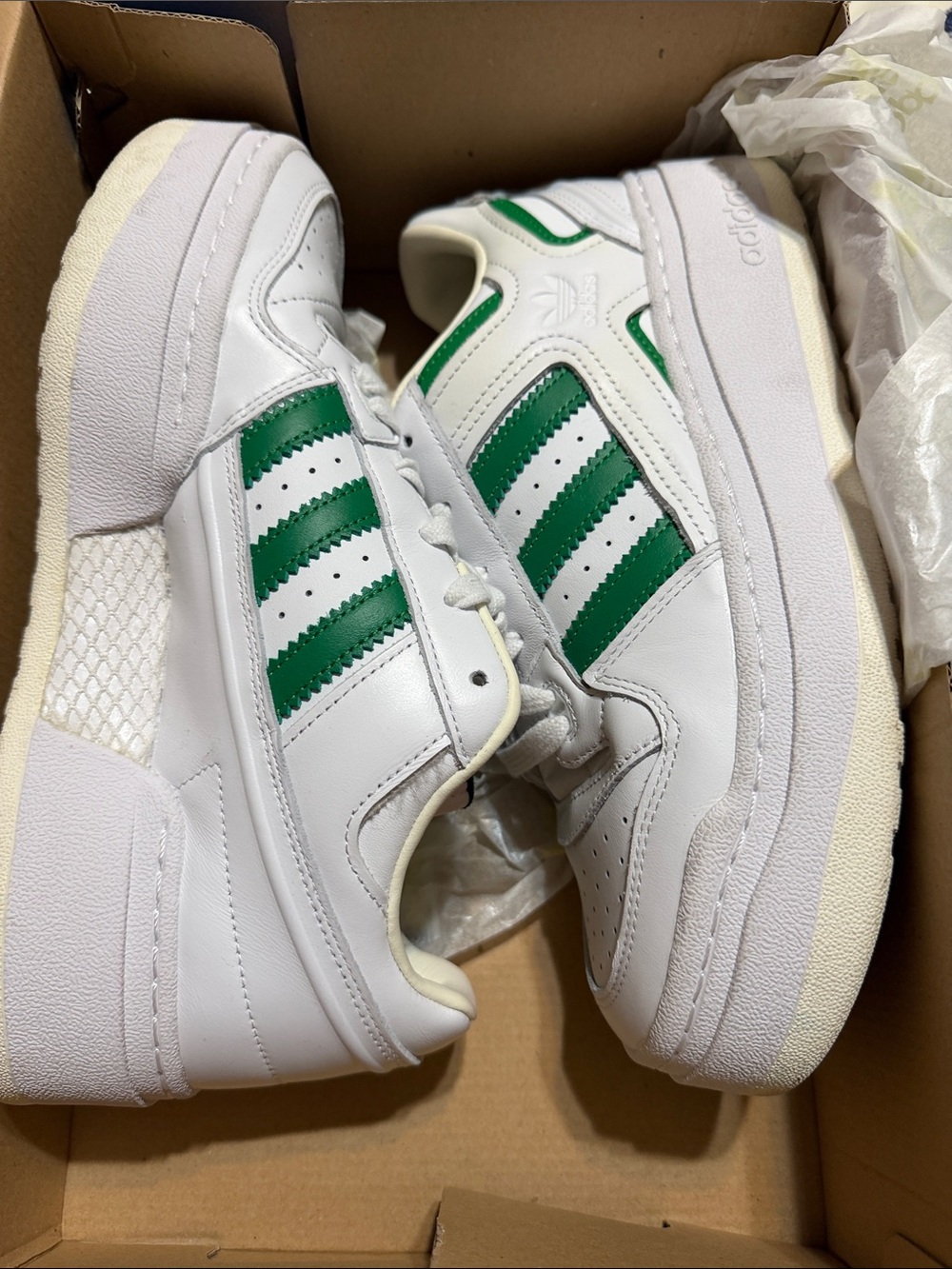 adidas Women White Sneakers with Green Three Stripes